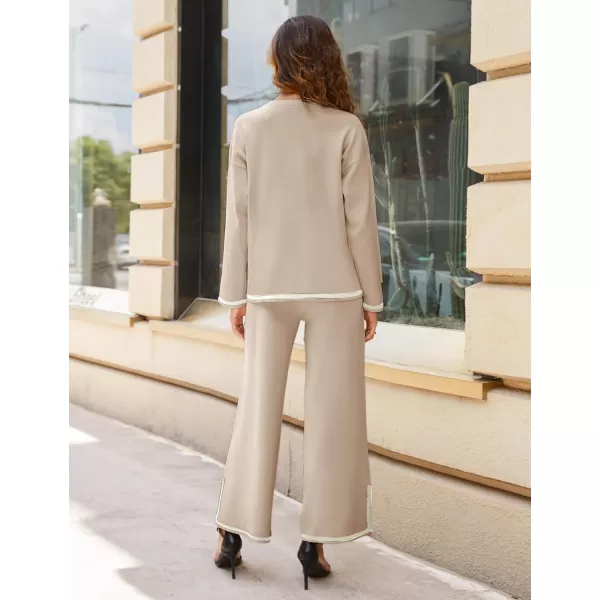 Tanming Women's 2 Piece Outfits Long Sleeve Knit Sweater Top Wide Leg Pants Lounge Sets Tracksuits