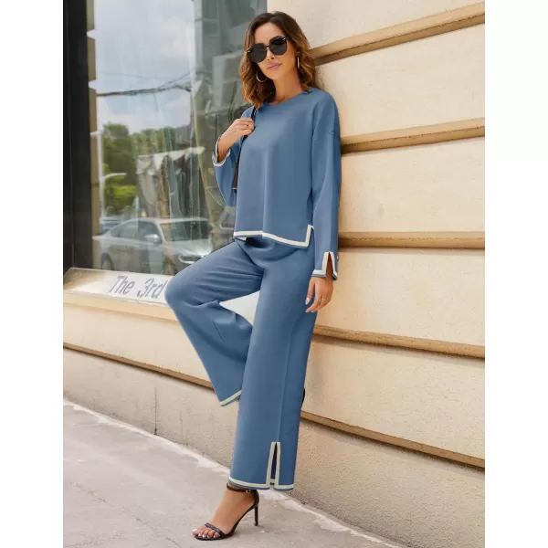 Tanming Women's 2 Piece Outfits Long Sleeve Knit Sweater Top Wide Leg Pants Lounge Sets Tracksuits