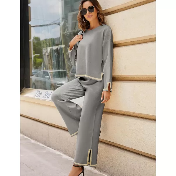 Tanming Women's 2 Piece Outfits Long Sleeve Knit Sweater Top Wide Leg Pants Lounge Sets Tracksuits