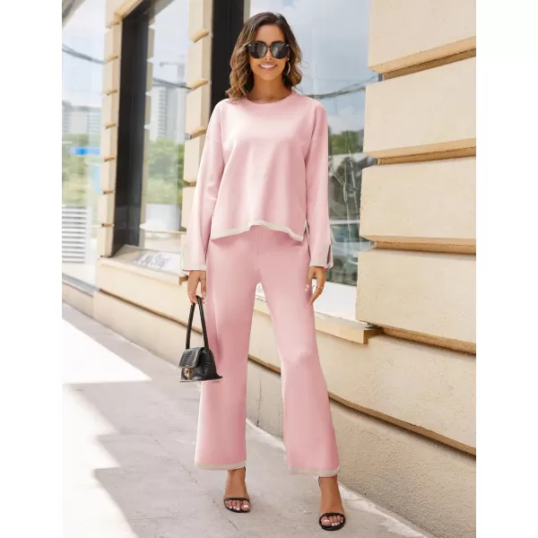 Tanming Women's 2 Piece Outfits Long Sleeve Knit Sweater Top Wide Leg Pants Lounge Sets Tracksuits