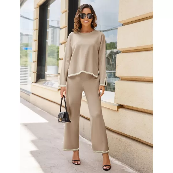 Tanming Women's 2 Piece Outfits Long Sleeve Knit Sweater Top Wide Leg Pants Lounge Sets Tracksuits