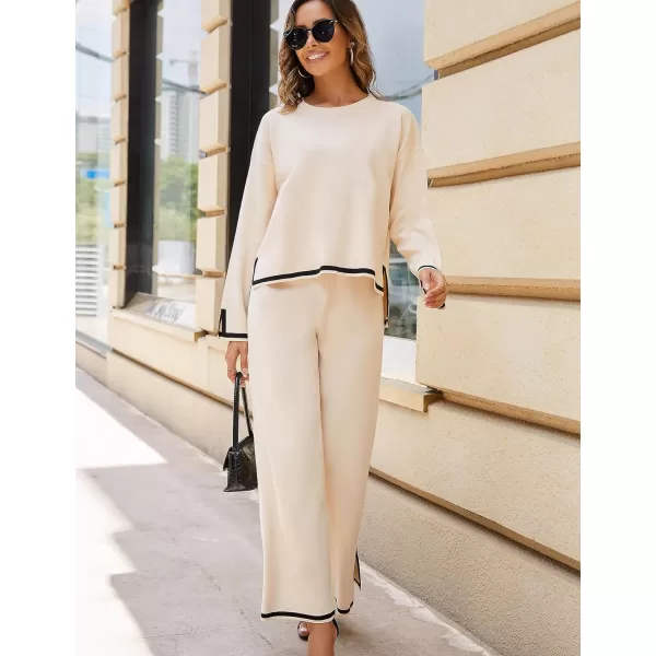 Tanming Women's 2 Piece Outfits Long Sleeve Knit Sweater Top Wide Leg Pants Lounge Sets Tracksuits