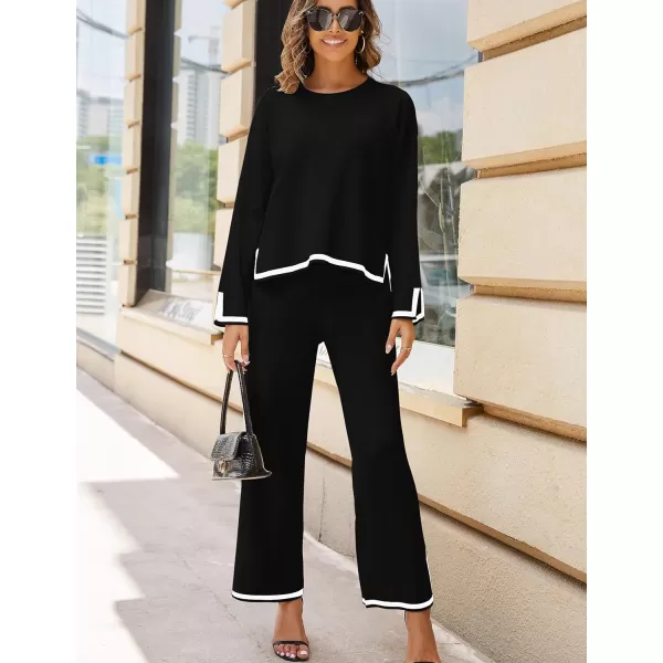 Tanming Women's 2 Piece Outfits Long Sleeve Knit Sweater Top Wide Leg Pants Lounge Sets Tracksuits