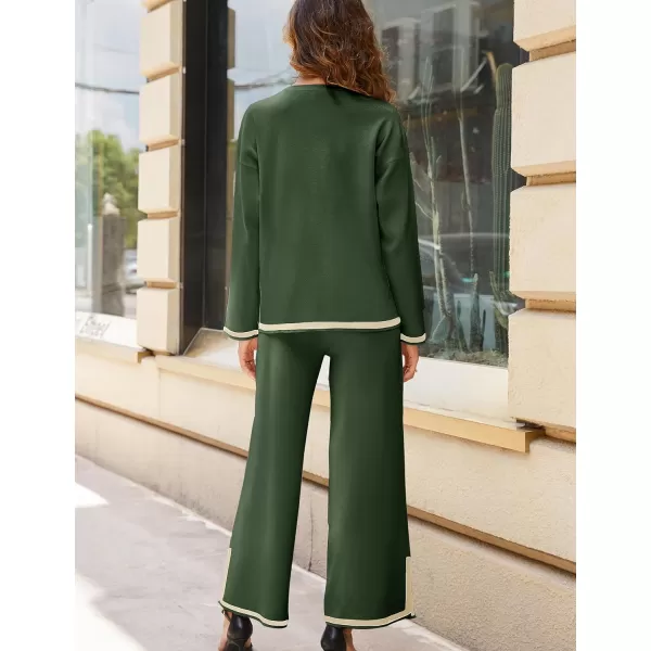 Tanming Women's 2 Piece Outfits Long Sleeve Knit Sweater Top Wide Leg Pants Lounge Sets Tracksuits