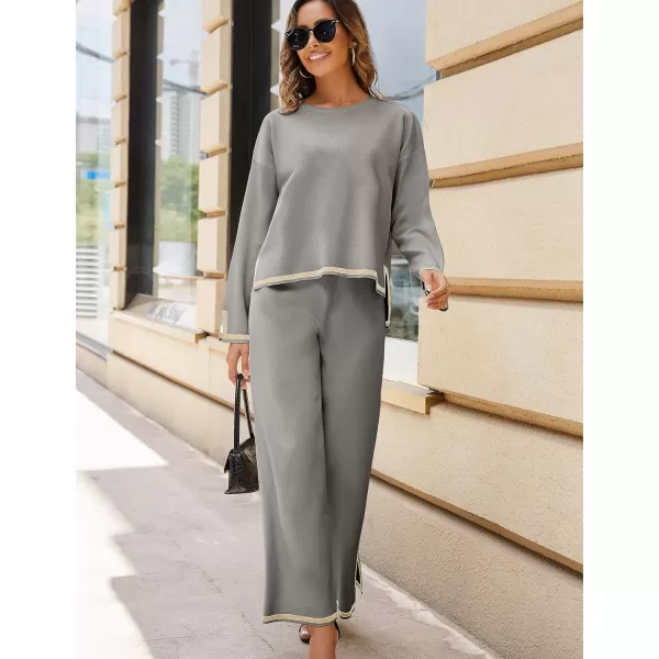 Tanming Women's 2 Piece Outfits Long Sleeve Knit Sweater Top Wide Leg Pants Lounge Sets Tracksuits