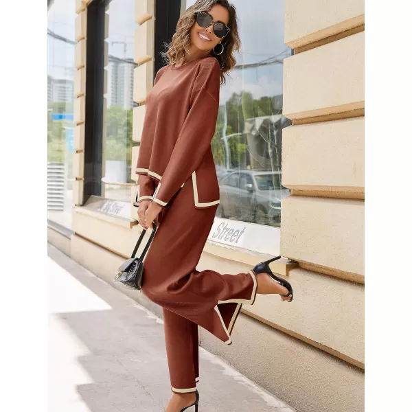Tanming Women's 2 Piece Outfits Long Sleeve Knit Sweater Top Wide Leg Pants Lounge Sets Tracksuits