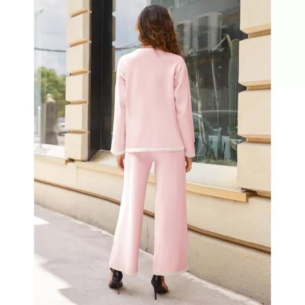 Tanming Women's 2 Piece Outfits Long Sleeve Knit Sweater Top Wide Leg Pants Lounge Sets Tracksuits