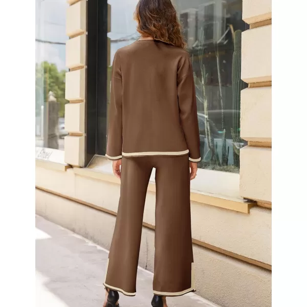 Tanming Women's 2 Piece Outfits Long Sleeve Knit Sweater Top Wide Leg Pants Lounge Sets Tracksuits