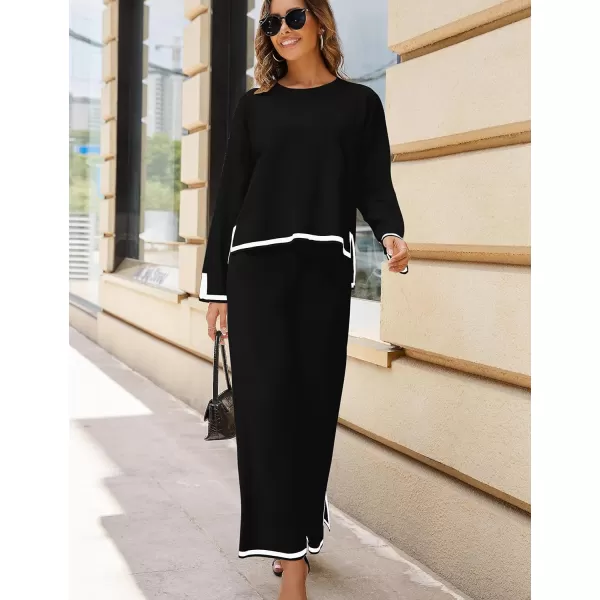 Tanming Women's 2 Piece Outfits Long Sleeve Knit Sweater Top Wide Leg Pants Lounge Sets Tracksuits