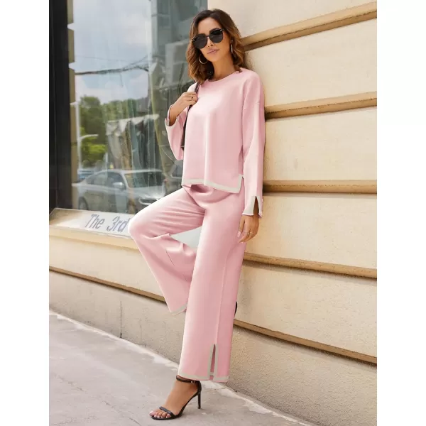 Tanming Women's 2 Piece Outfits Long Sleeve Knit Sweater Top Wide Leg Pants Lounge Sets Tracksuits