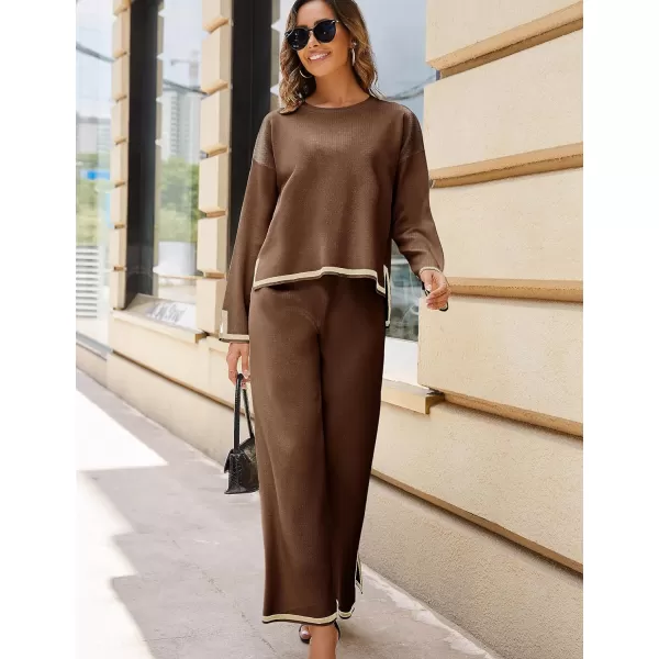 Tanming Women's 2 Piece Outfits Long Sleeve Knit Sweater Top Wide Leg Pants Lounge Sets Tracksuits