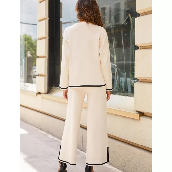 Tanming Women's 2 Piece Outfits Long Sleeve Knit Sweater Top Wide Leg Pants Lounge Sets Tracksuits