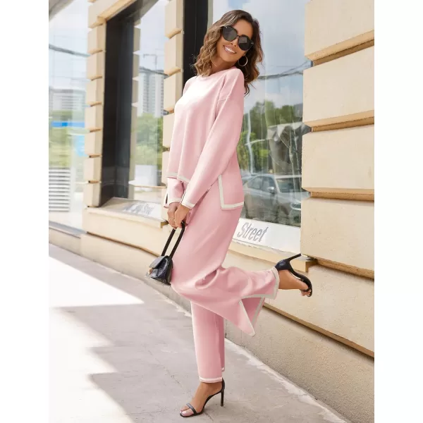 Tanming Women's 2 Piece Outfits Long Sleeve Knit Sweater Top Wide Leg Pants Lounge Sets Tracksuits