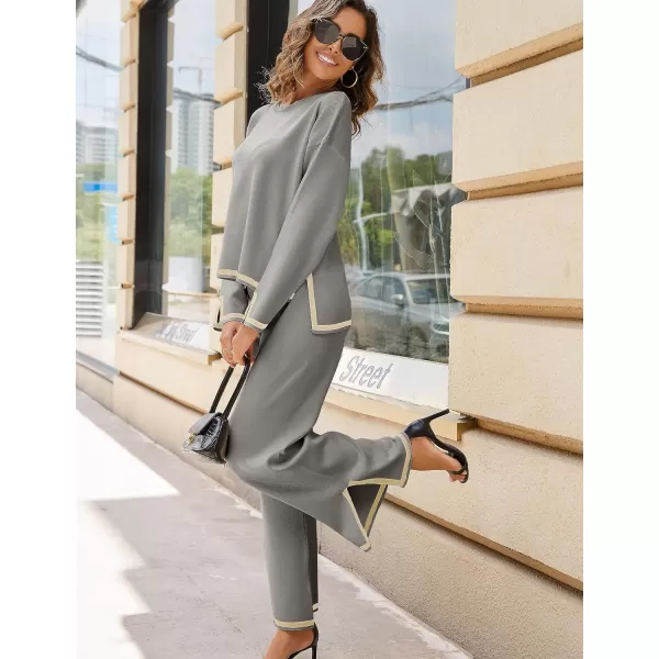 Tanming Women's 2 Piece Outfits Long Sleeve Knit Sweater Top Wide Leg Pants Lounge Sets Tracksuits