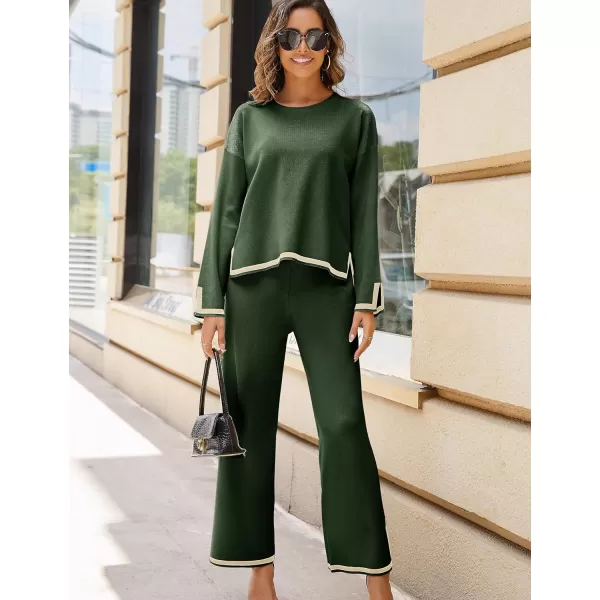 Tanming Women's 2 Piece Outfits Long Sleeve Knit Sweater Top Wide Leg Pants Lounge Sets Tracksuits