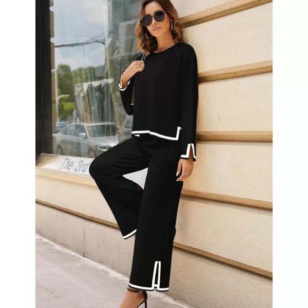 Tanming Women's 2 Piece Outfits Long Sleeve Knit Sweater Top Wide Leg Pants Lounge Sets Tracksuits