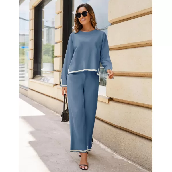 Tanming Women's 2 Piece Outfits Long Sleeve Knit Sweater Top Wide Leg Pants Lounge Sets Tracksuits