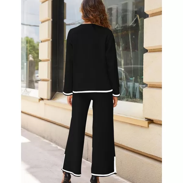 Tanming Women's 2 Piece Outfits Long Sleeve Knit Sweater Top Wide Leg Pants Lounge Sets Tracksuits