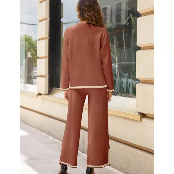 Tanming Women's 2 Piece Outfits Long Sleeve Knit Sweater Top Wide Leg Pants Lounge Sets Tracksuits