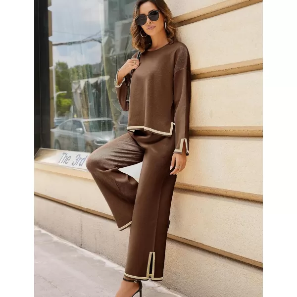 Tanming Women's 2 Piece Outfits Long Sleeve Knit Sweater Top Wide Leg Pants Lounge Sets Tracksuits