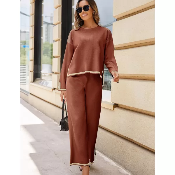 Tanming Women's 2 Piece Outfits Long Sleeve Knit Sweater Top Wide Leg Pants Lounge Sets Tracksuits