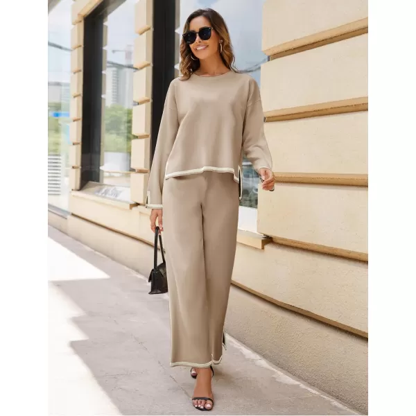 Tanming Women's 2 Piece Outfits Long Sleeve Knit Sweater Top Wide Leg Pants Lounge Sets Tracksuits