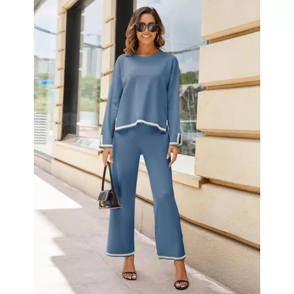 Tanming Women's 2 Piece Outfits Long Sleeve Knit Sweater Top Wide Leg Pants Lounge Sets Tracksuits