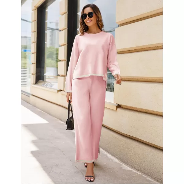 Tanming Women's 2 Piece Outfits Long Sleeve Knit Sweater Top Wide Leg Pants Lounge Sets Tracksuits
