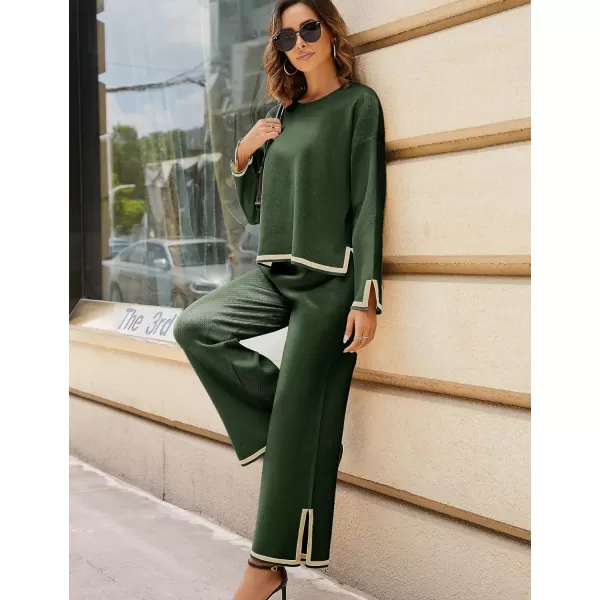 Tanming Women's 2 Piece Outfits Long Sleeve Knit Sweater Top Wide Leg Pants Lounge Sets Tracksuits