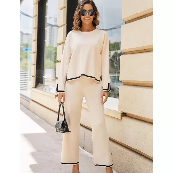 Tanming Women's 2 Piece Outfits Long Sleeve Knit Sweater Top Wide Leg Pants Lounge Sets Tracksuits