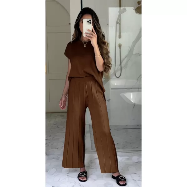 Tanming Women's 2 Piece Outfits Sweater Set Knit Pullover Tops High Waisted Pants Sweatsuits Lounge Set