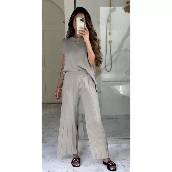 Tanming Women's 2 Piece Outfits Sweater Set Knit Pullover Tops High Waisted Pants Sweatsuits Lounge Set