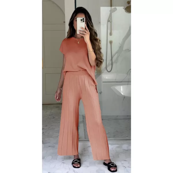 Tanming Women's 2 Piece Outfits Sweater Set Knit Pullover Tops High Waisted Pants Sweatsuits Lounge Set