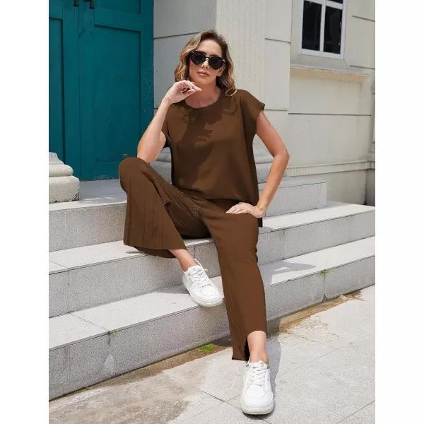 Tanming Women's 2 Piece Outfits Sweater Set Knit Pullover Tops High Waisted Pants Sweatsuits Lounge Set