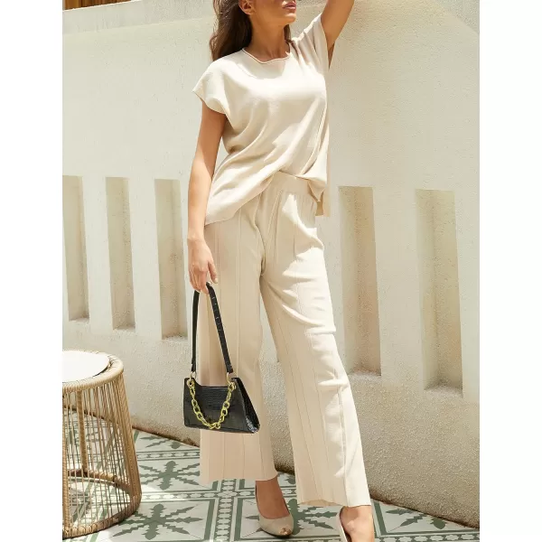 Tanming Women's 2 Piece Outfits Sweater Set Knit Pullover Tops High Waisted Pants Sweatsuits Lounge Set