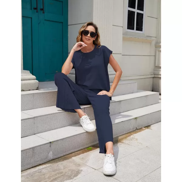 Tanming Women's 2 Piece Outfits Sweater Set Knit Pullover Tops High Waisted Pants Sweatsuits Lounge Set