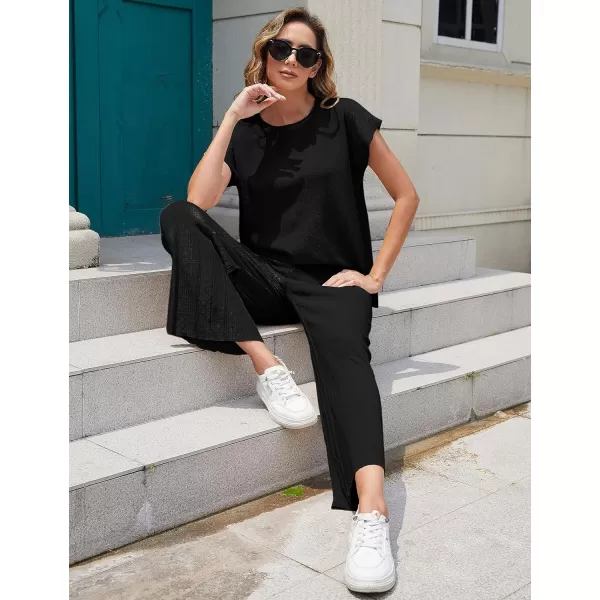 Tanming Women's 2 Piece Outfits Sweater Set Knit Pullover Tops High Waisted Pants Sweatsuits Lounge Set