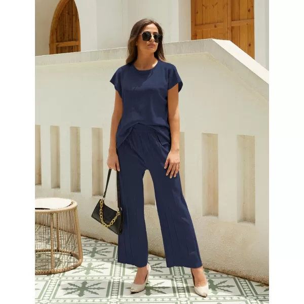 Tanming Women's 2 Piece Outfits Sweater Set Knit Pullover Tops High Waisted Pants Sweatsuits Lounge Set