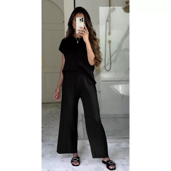 Tanming Women's 2 Piece Outfits Sweater Set Knit Pullover Tops High Waisted Pants Sweatsuits Lounge Set
