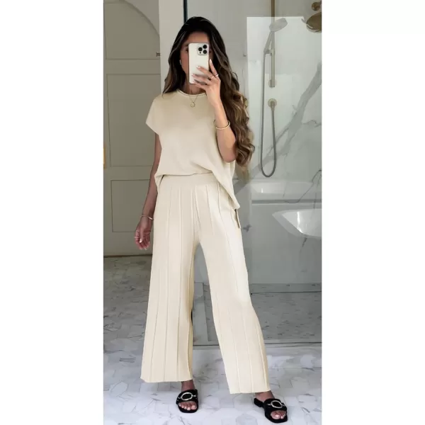 Tanming Women's 2 Piece Outfits Sweater Set Knit Pullover Tops High Waisted Pants Sweatsuits Lounge Set