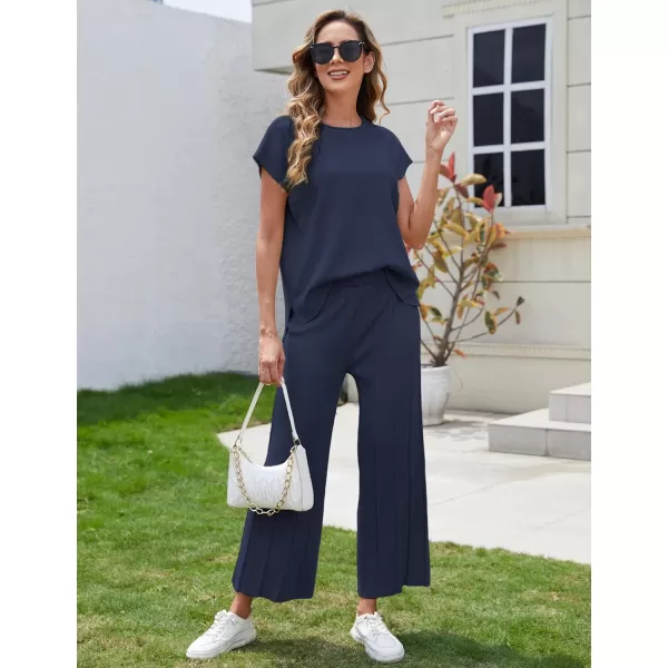 Tanming Women's 2 Piece Outfits Sweater Set Knit Pullover Tops High Waisted Pants Sweatsuits Lounge Set