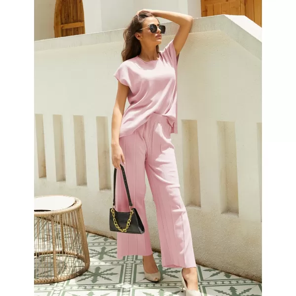Tanming Women's 2 Piece Outfits Sweater Set Knit Pullover Tops High Waisted Pants Sweatsuits Lounge Set