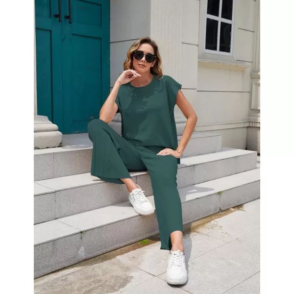 Tanming Women's 2 Piece Outfits Sweater Set Knit Pullover Tops High Waisted Pants Sweatsuits Lounge Set