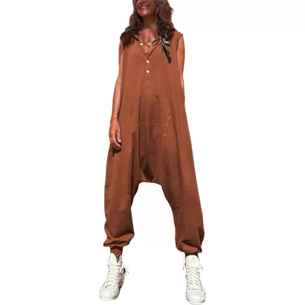 Tanming Hooded Jumpsuits for Women Casual Sleeveless Long Harem Pants Romper with Pockets