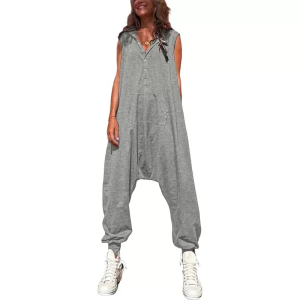 Tanming Hooded Jumpsuits for Women Casual Sleeveless Long Harem Pants Romper with Pockets