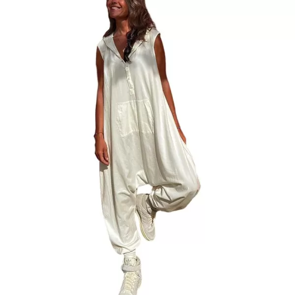 Tanming Hooded Jumpsuits for Women Casual Sleeveless Long Harem Pants Romper with Pockets