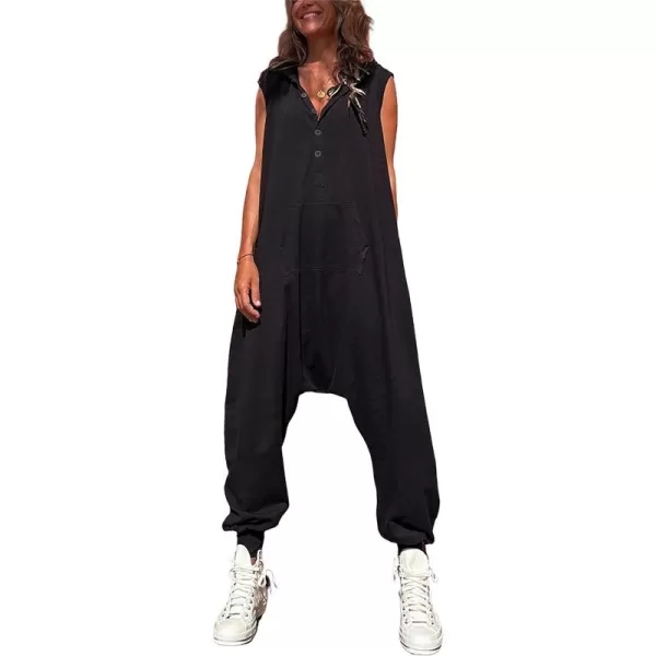 Tanming Hooded Jumpsuits for Women Casual Sleeveless Long Harem Pants Romper with Pockets