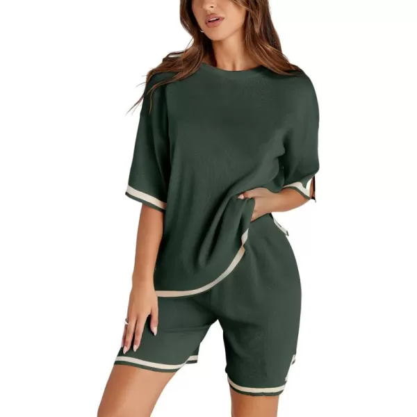 Tanming Lounge Sets for Women Summer Sweater Sets Short Sleeve Knit Tops Wide Leg Shorts