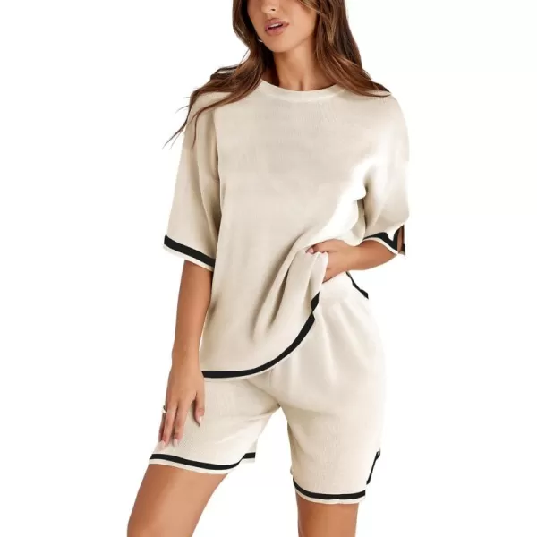 Tanming Lounge Sets for Women Summer Sweater Sets Short Sleeve Knit Tops Wide Leg Shorts