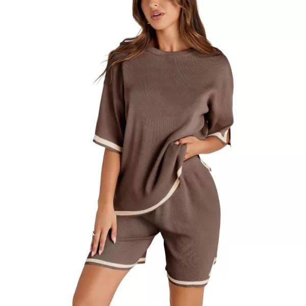 Tanming Lounge Sets for Women Summer Sweater Sets Short Sleeve Knit Tops Wide Leg Shorts